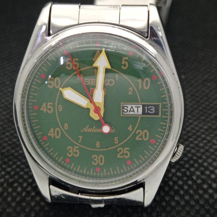 Б/У винтажные мужские часы SEIKO 5 AUTOMATIC 6309A из Японии, зеленые, 621b-a413553-2