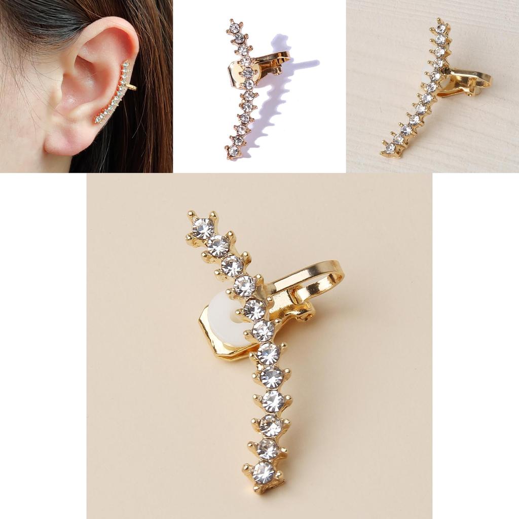 Modern Geometric Alloy Ear Clips With Rhinestones For Women And Special Occasions