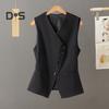 Women Vest Coat Sleeveless Single-breasted Buttons Western Style Slim Fit Cardigan Suit Coat Pure Color V Neck Formal Business Style Lady Waistcoat