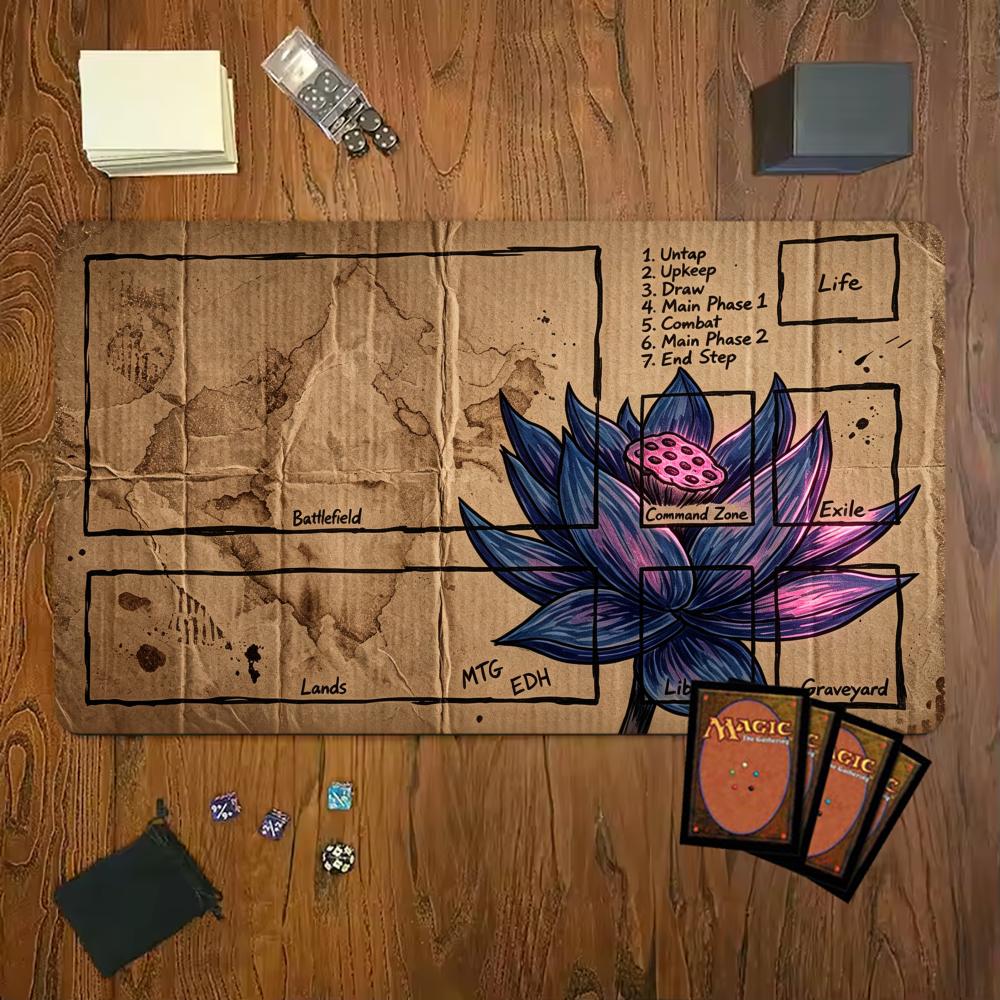Vintage Corrugated Paper Lotus Pattern Mouse Pad Playmat 24"X14" MTG TCG Office Desk Mat for Work Game PC Laptop Carpet MousePad