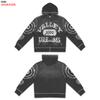 Cross-border trendy brand Vale retro printing washing water old coat cardigan high street casual hooded sweatshirt set