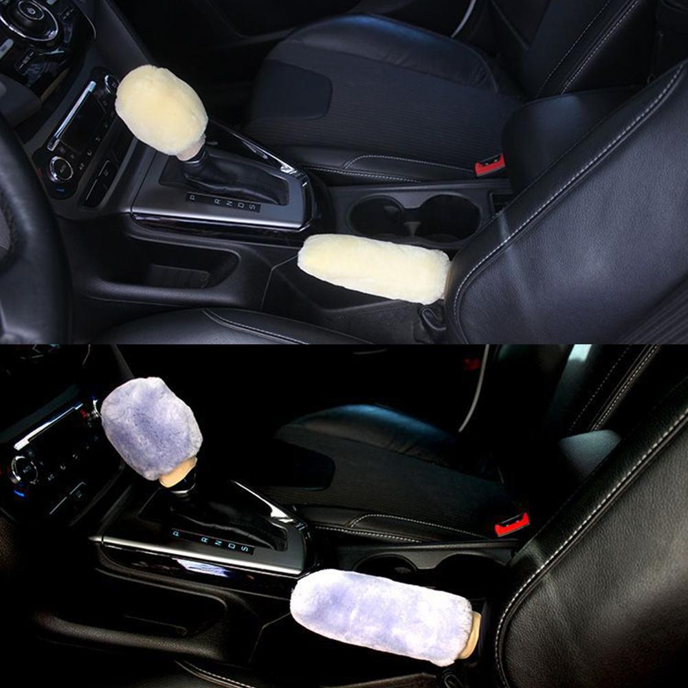 2Pcs Car Handbrake Grip Covers Gear Shift Knob Cover Handle Plush Sleeve Winter Soft Warm Hand Brake Car Accessories For Girls