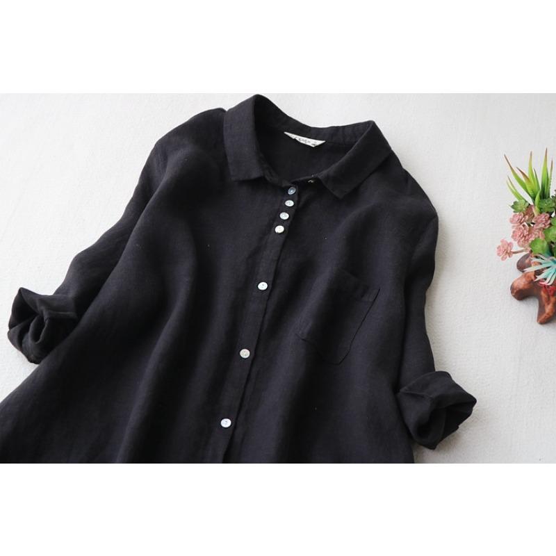 Свободное литературное женское платье-рубашка с рукавами-семью точками и лацканами большого размера