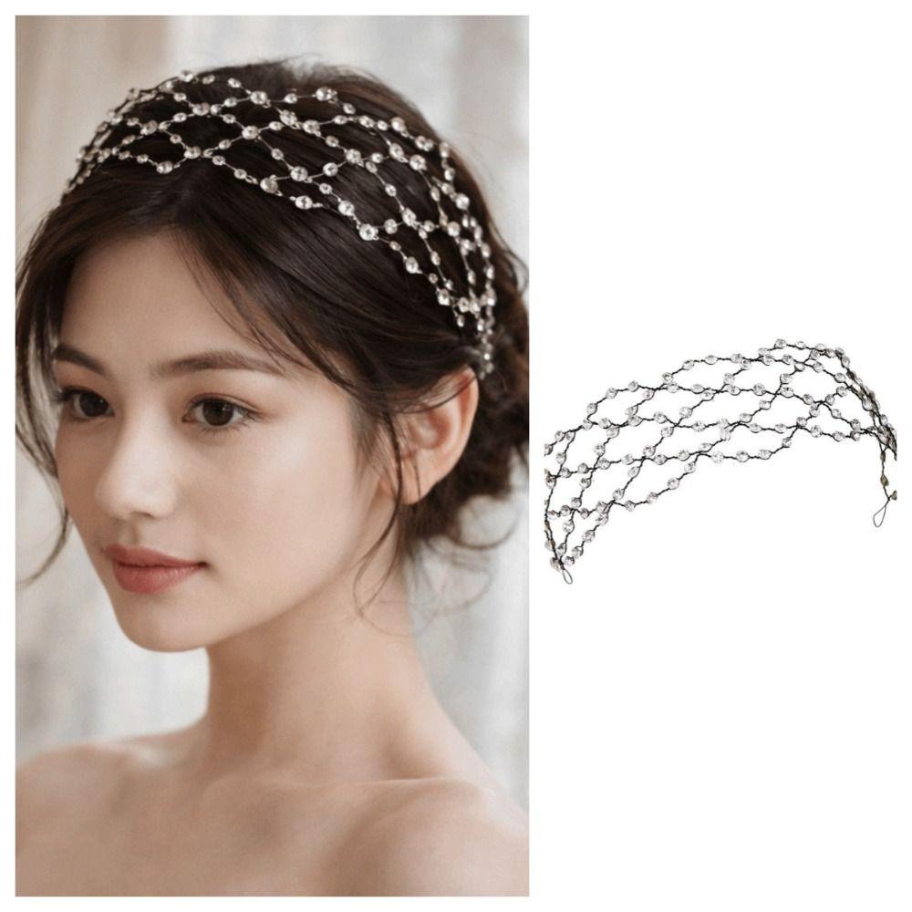 Handmade Rhinestone Tiara Wedding Headpieces Bride Hair Bands Classic Hair Net Crown Women