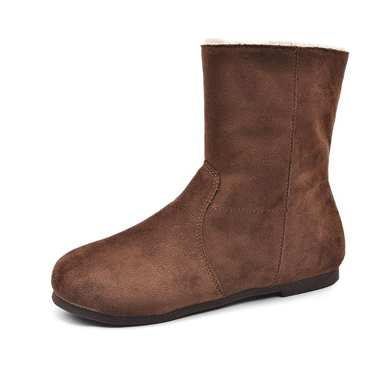 Модные женские ботинки на низком каблуке, замшевые ботильоны с рукавами, теплые удобные прогулочные туфли для женщин 2024 года, зимняя короткая женская обувь