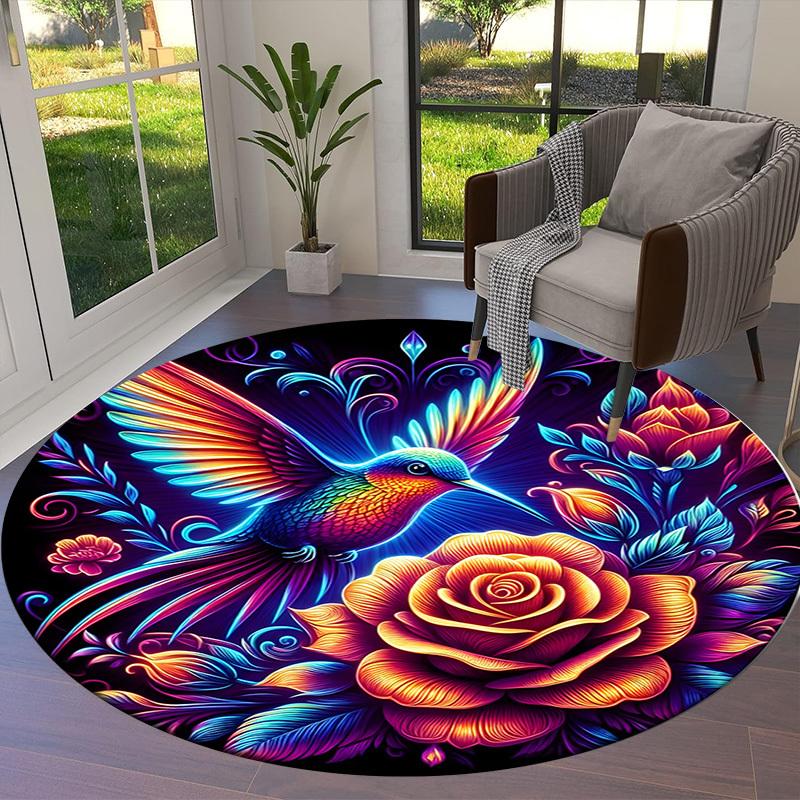 1pc Office Carpet Chair Mats Colorful Hummingbird Floral Illustration Perfect for Decorating Office Chairs, Living Rooms, Or Bedrooms