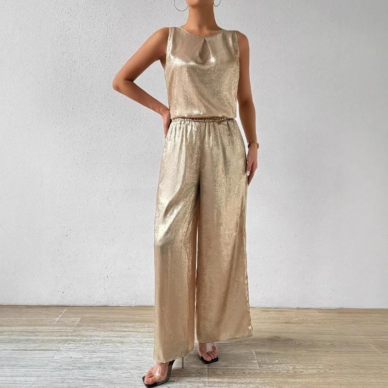 Женская мода летний безрукавка жилет топ высокая талия висячие широкие брюки