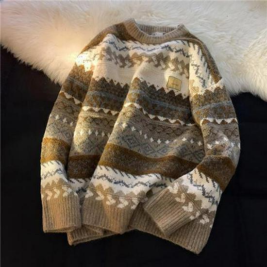 Мужской ретро-утолщенный повседневный свитер с круглым вырезом – осенне-зимний подростковый стиль