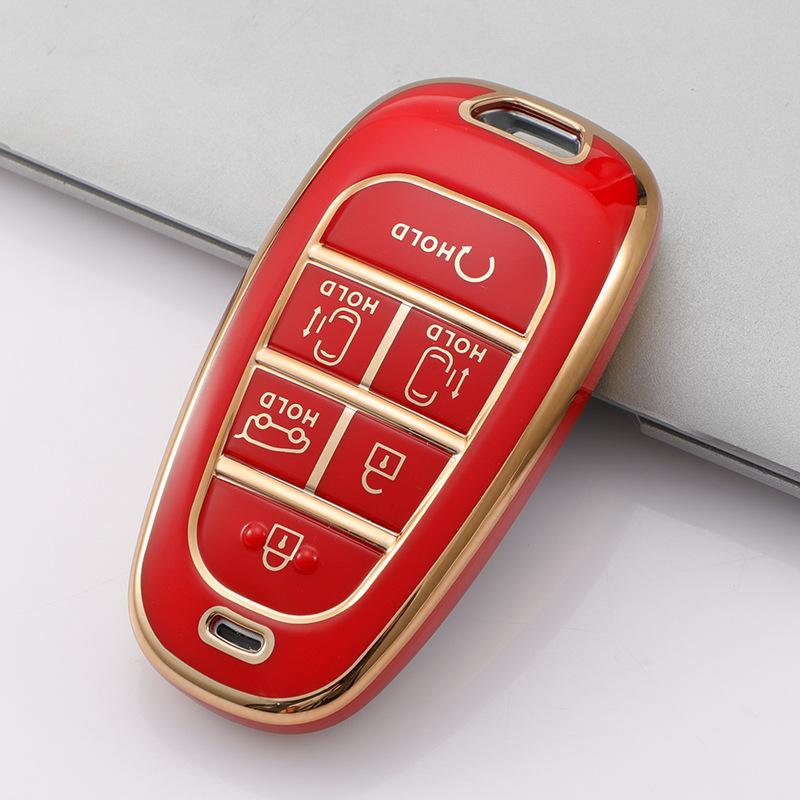 4/5/6/7 Кнопок Золотой Край ТПУ Чехол-Накладка для Пульта Ключа для Hyundai Sonata Nexo DN8 Santa Fe TM Tucson NX4 Staria Ioniq 2020-2021