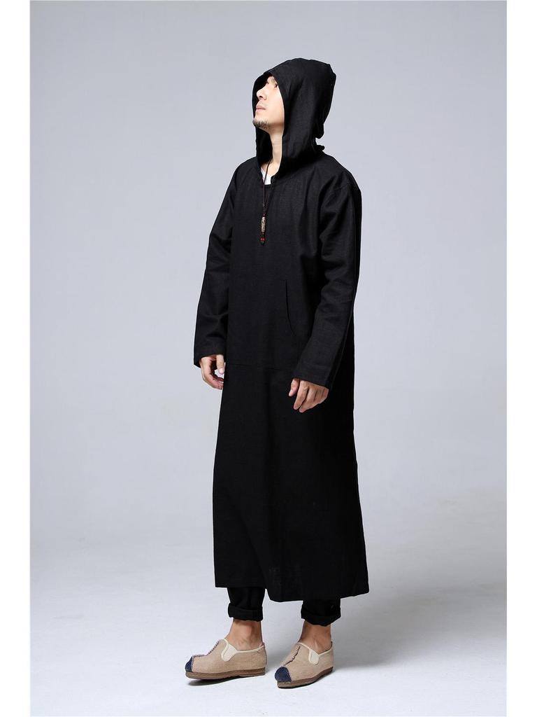 Ma Fan Zen Long Hooded Casual Cotton Linen Men's Robe