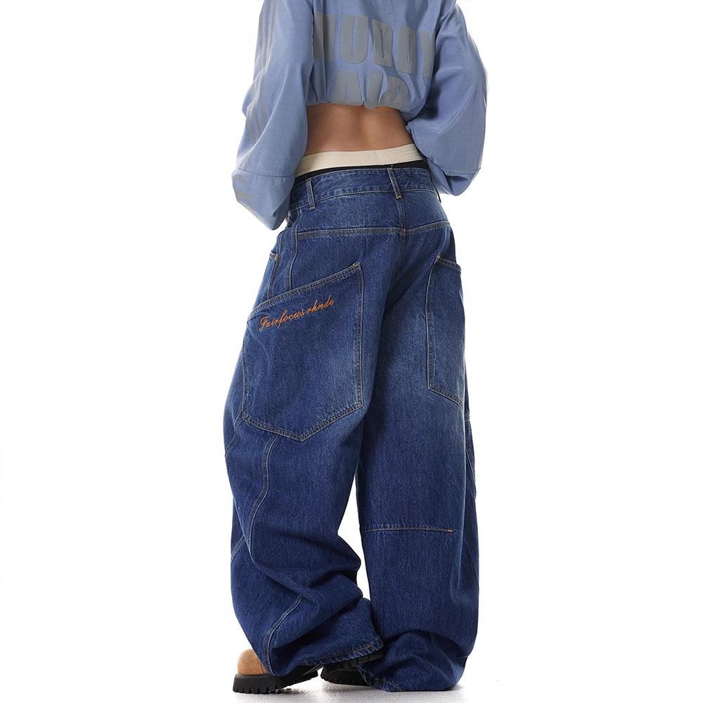 Джинсы JYL для мужчин Bootcut Винтажный дизайн Свободные Широкие Штаны Джинсовые в Пол