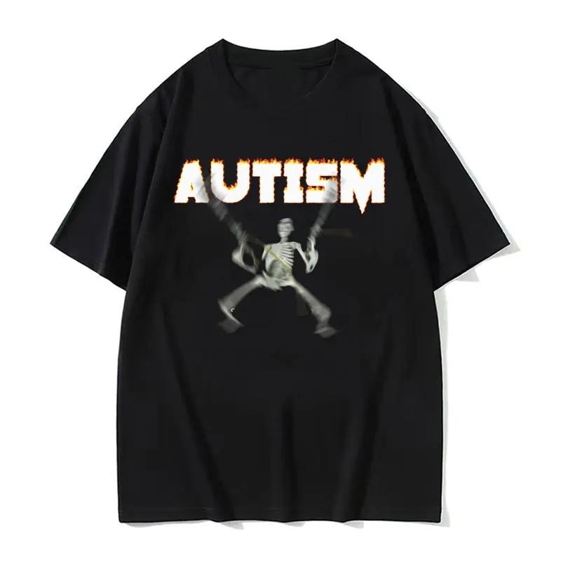 SpringSummer New Mens and Womens Autism Funny Skeleton Fan Printed Cotton Tshirt Fashion Short Sleeve Round Neck Tshirt
