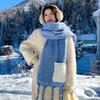 Fixed Dyeing Haze Blue~ Premium Hair Sensing Pocket Scarf Women's Winter Wool Shawl Thickened Plush Scarf
