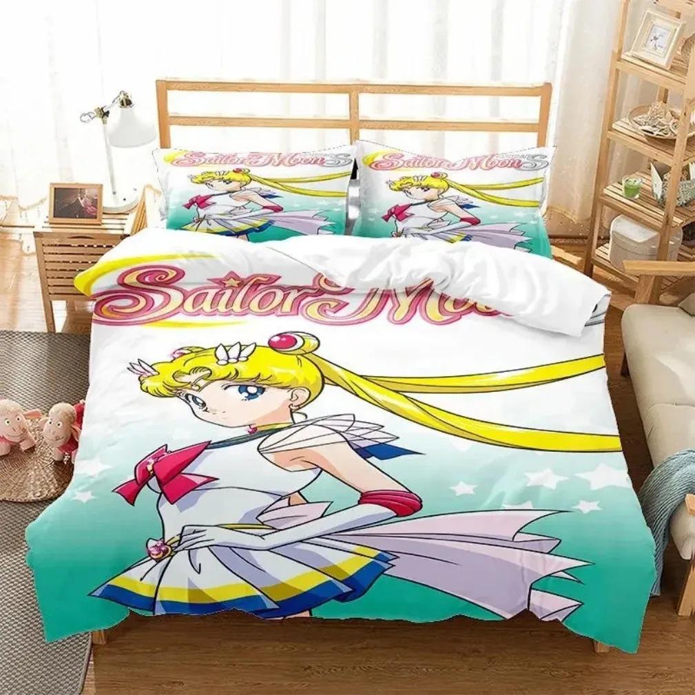 Комплект постельного белья Anime S-Sailor & M-Moon, пододеяльник, одеяло, комплект постельного белья, наволочка, размер King Queen Twin для мальчиков и девочек взрослых
