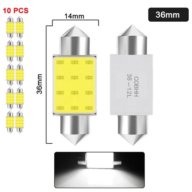 10 шт. Светодиодные лампы C5W C10W Festoon 12V 7000K COB - Освещение салона, чтения, багажника, номерного знака автомобиля