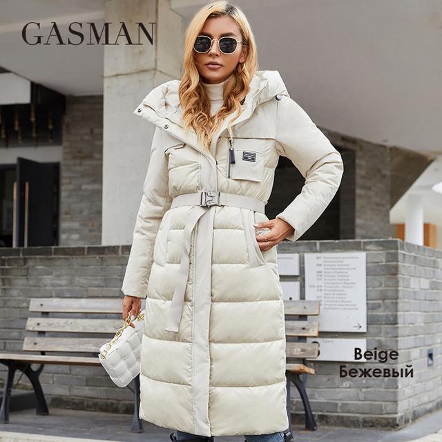 Gasman 2021 Women's Jacket Long Elegant Fashion Winter Coat for Women Brand Zipper Pocket Warm Parka with Belt Down Jackets 8189