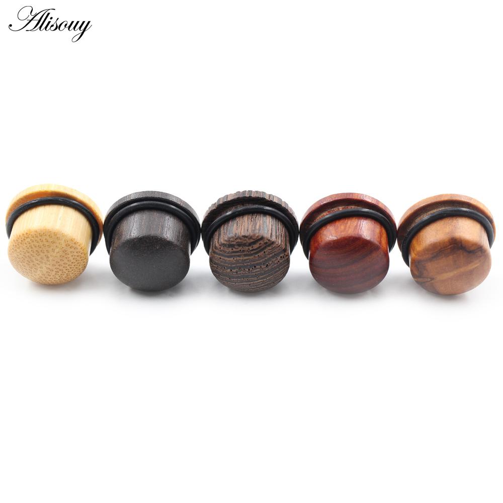 Alisouy 2PCS натуральное дерево твердые пули цилиндрические ушные калибры конические заглушки туннельный расширитель растяжитель серьги пирсинг украшения для тела