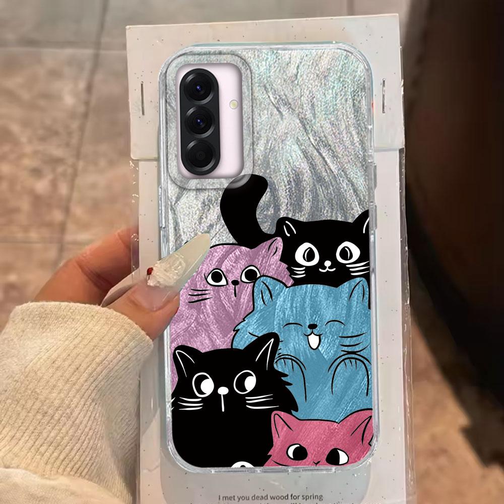 Многочисленные Градиентные Цветные Чехлы для Телефона с Кошками Для Samsung Galxy A56 A26 A36 A16 A55 A35 A15 A25 S25 Силиконовый Парный Чехол