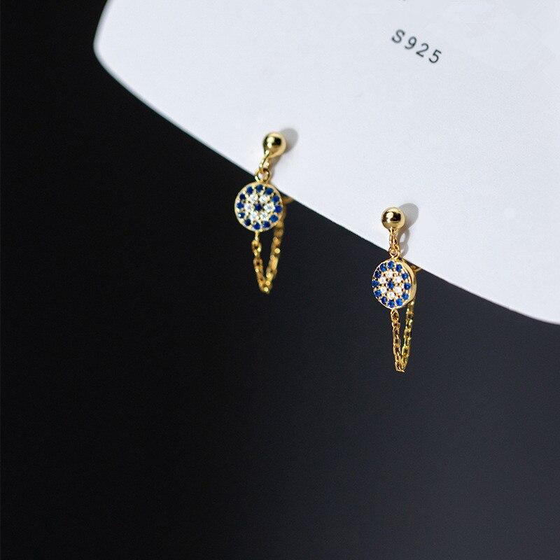 925 Sterling Silver Hip Hop Chain Blue Demon Eye Zircon Pendant Stud Earrings Women Bohemian Goth Party Evil Eyes Jewelry