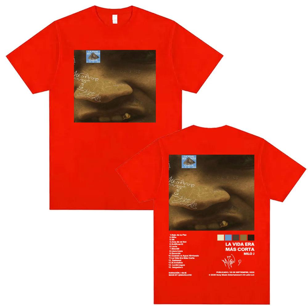 Rapper Milo J La Vida Era Mas Corta Album Cover Tshirts for Men Women Summer Hip Hop Oversized 100 Cotton T Shirts Streetwear
