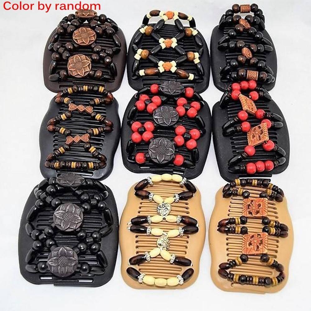Flower Cute Butterfly  Stretchy Hair Accessories  Double  Wood Beads Magic Hair Comb