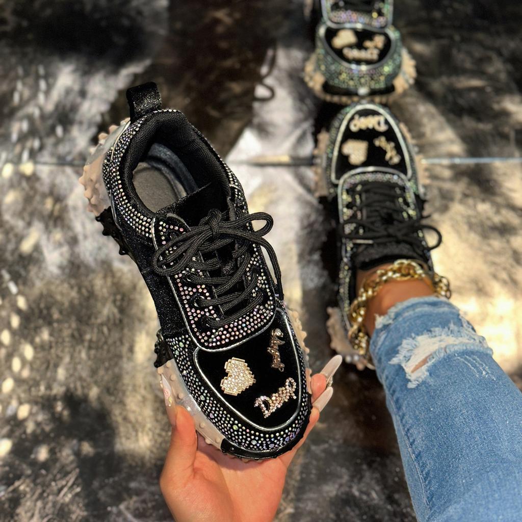 Daddy Shoes Women's Fashion Rhinestone Sports Casual Shoes Diamond-studded Shoes
