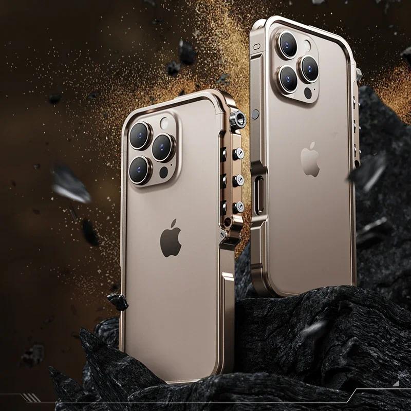 Luxury Mechanical Metal Bumper Armor Phone Case For iPhone 16 15 Pro Max 16Pro 15Pro Aluminum Alloy Removable Shockproof Cover