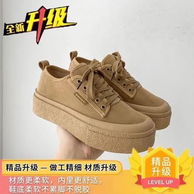 Низкие кремовые парусиновые туфли на платформе женские 2024 осень-зима новые корейские версии тонкие дышащие модные супер огненные маленькие белые туфли