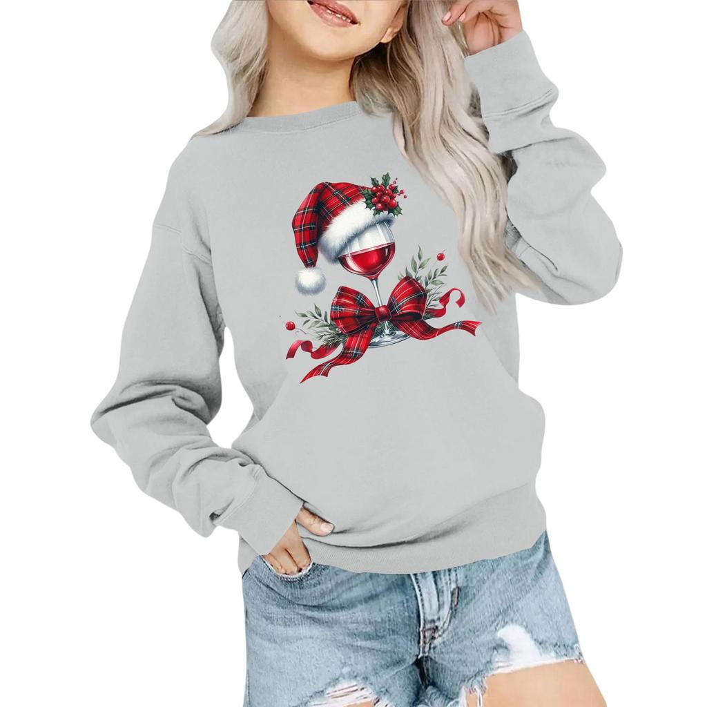Kids' Fashion Loose-Fit Casual Long-Sleeve Christmas Print Oversized Crewneck Sweatshirt