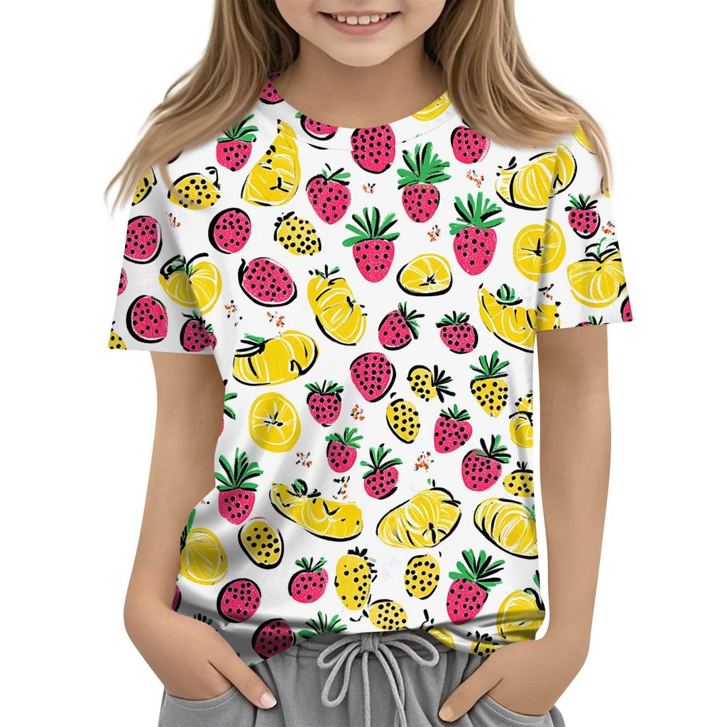 Children's Fashion Casual Short Sleeve Plant Printed Round Neck T-Shirt Top