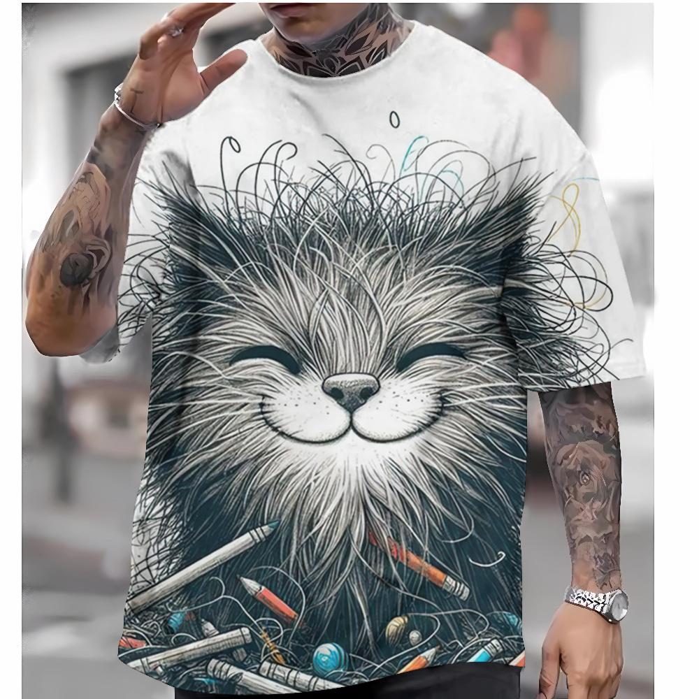Новая модная футболка с милым рисунком кота, мужские топы с короткими рукавами, футболка для парных моделей, свободная одежда больших размеров, повседневные уличные футболки