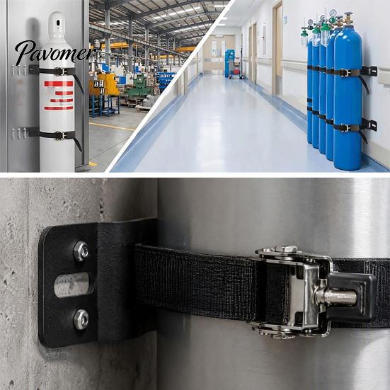 Крепление для хранения газовых баллонов в гараже, Держатель для баллона с пропаном, Прочный стальной настенный крепежный кронштейн, Металлический фиксатор с регулируемым храповым ремнем и винтами