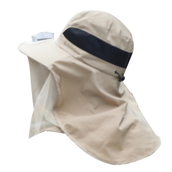 Mosquito Head Net Hat with Fan for Men Women Wide Brim Sun Hat with Mesh Net Summer Cooling Bucket Hat for Outdoor Fishing Hiking