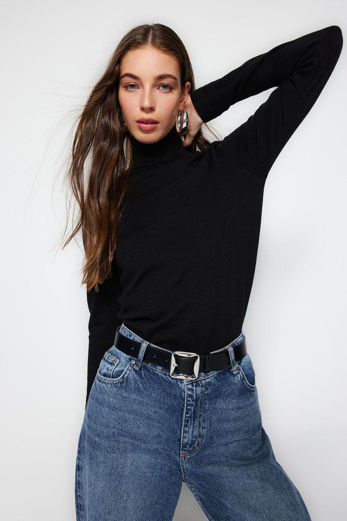 Женский модный новый свитер, черный трикотаж из пряжи премиум-класса, свитер из специальной пряжи