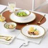 Luxury Ceramic Dinnerware Round Heart Shaped Dessert Plate Dinner Plates White Bowls with Gold Rim Family Household Tableware