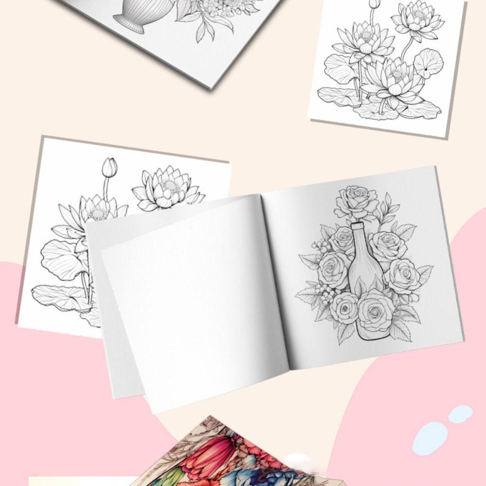 Раскраска с цветами для снятия стресса МИЛАЯ И ПРОСТАЯ Книга для граффити Цветной карандаш