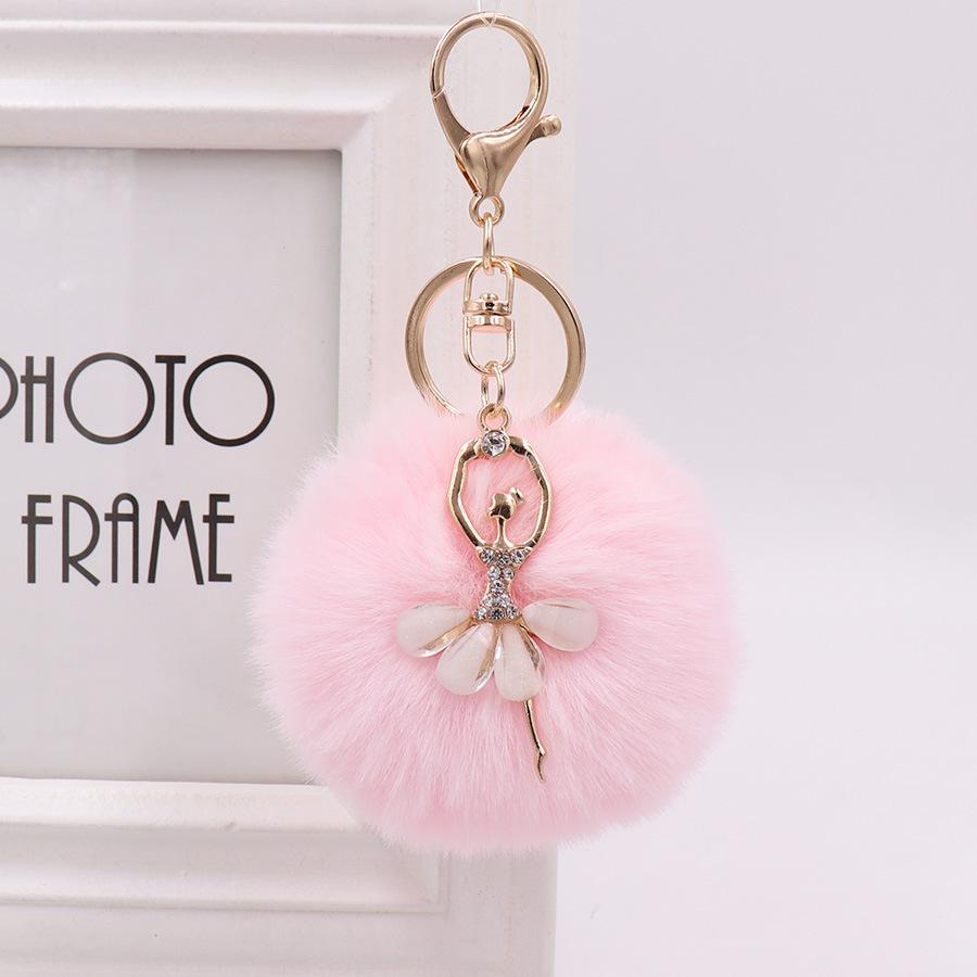 Ballet Dancing Girl Keyring Cute Fluffy Pompom Rhinestone Car Handbag Motorcycle Pendant Accessorie Keychain Retail Wholesale