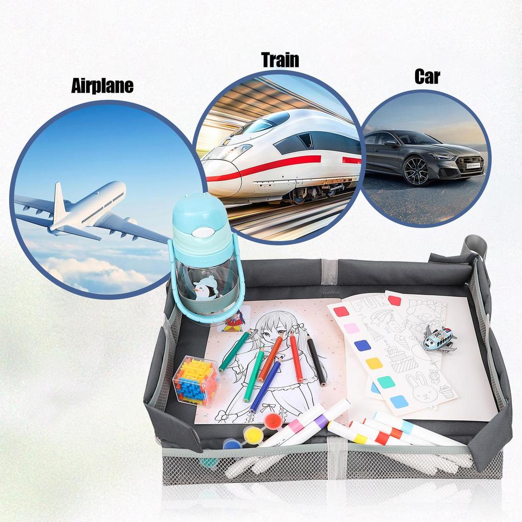 Чехол на поднос в самолете Дорожный столик с карманами Складное игровое пространство Компактные принадлежности для полета Столик для перекуса для дорожного путешествия Мальчики Самолет