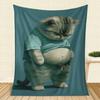 Fun Blue Cat Pattern Flannel Printed Blanket Suitable for All Seasons Suitable for Living Room Office Sofa and Travel 180x250CM