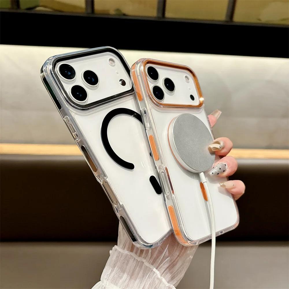 Магнитный чехол для телефона Magsafe для Apple iPhone 17 Air 16e 16 15 14 Plus 13 12 11 Pro Max Прозрачный защитный чехол из ПК + ТПУ