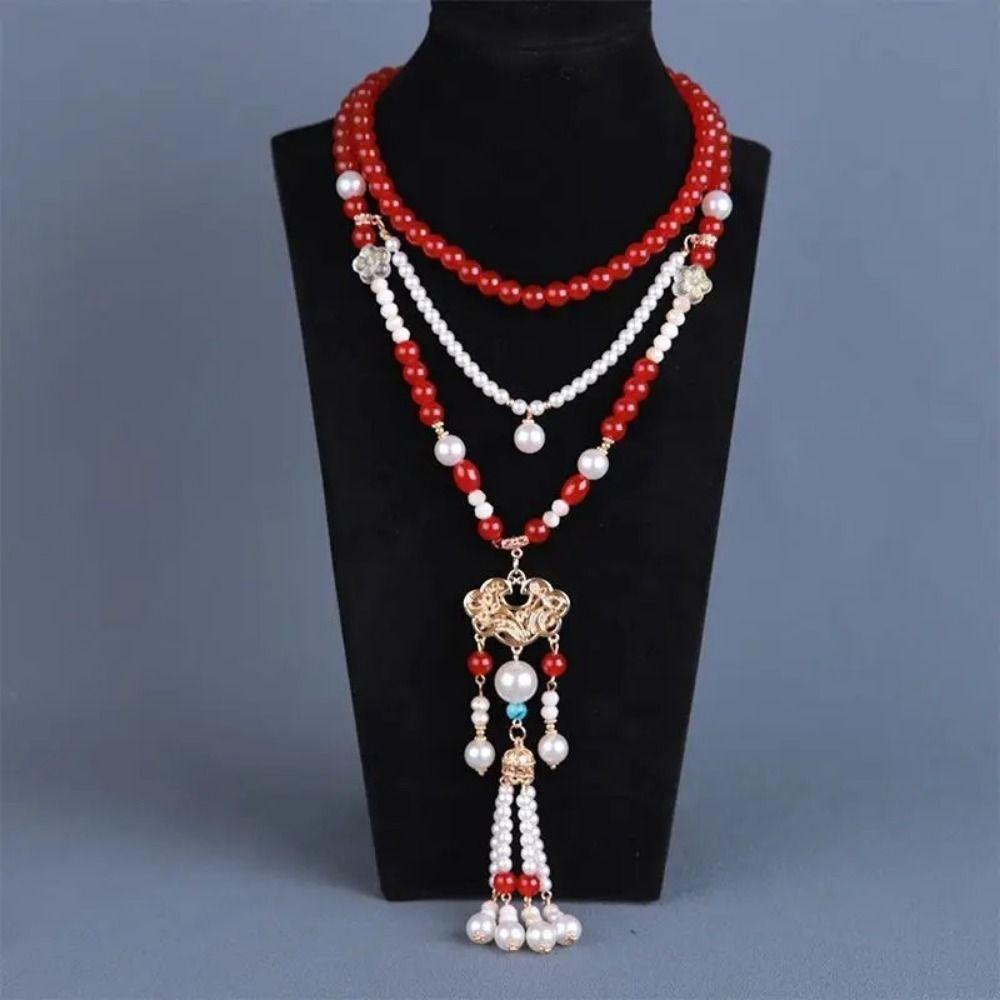 Chinese Style Hanfu Ruyi Pendant Tang Ming Song Dynasty Long Tassel Necklace Girls