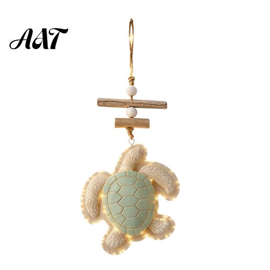 Ocean Style Wall Accent Lighted Wooden Sea Turtle Decor, Beachy Decor with Warm LEDs, Seaside Room Accessories Luminous Coastal Nautical Hanging