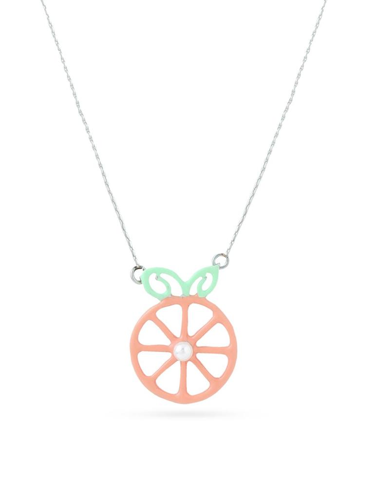 Озорной и задорный стерлинговое серебро 925 пробы, оранжевая и зеленая эмаль, усыпанный жемчугом, оранжевый кулон с цепочкой для женщин