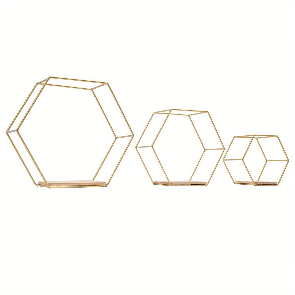 Hexagon Wall Shelf 3 Hanging Shelves, Loft Wall Shelf ShelvesIron & Wood Floating Shelves for Living Room, Bedroom, Kitchen
