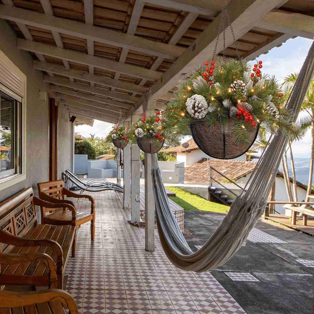 Christmas Wreath Mixed Decorations And White Led Lights Frosted Berries