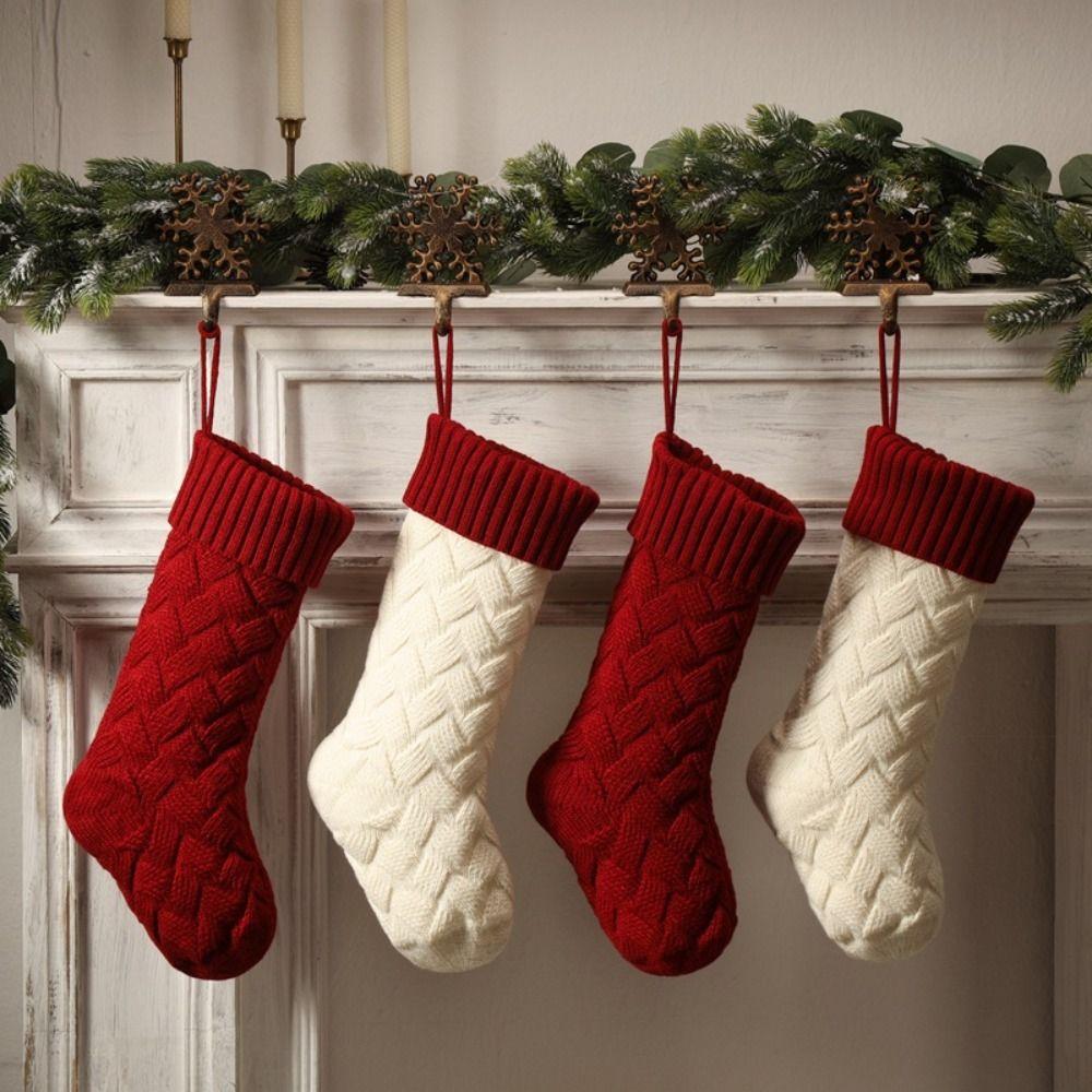 Hanging Knitted Christmas Stocking Large Size Xmas Tree Ornaments Christmas Gift Sock Pendant Worsted Gift Bag Christmas Decor