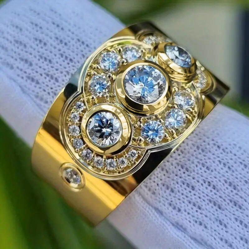 Luxury Trendy Gold Color Wedding Rings for Women Paved Brilliant Cubic Zirconia New Fashion Engagement Band Lady Jewelry