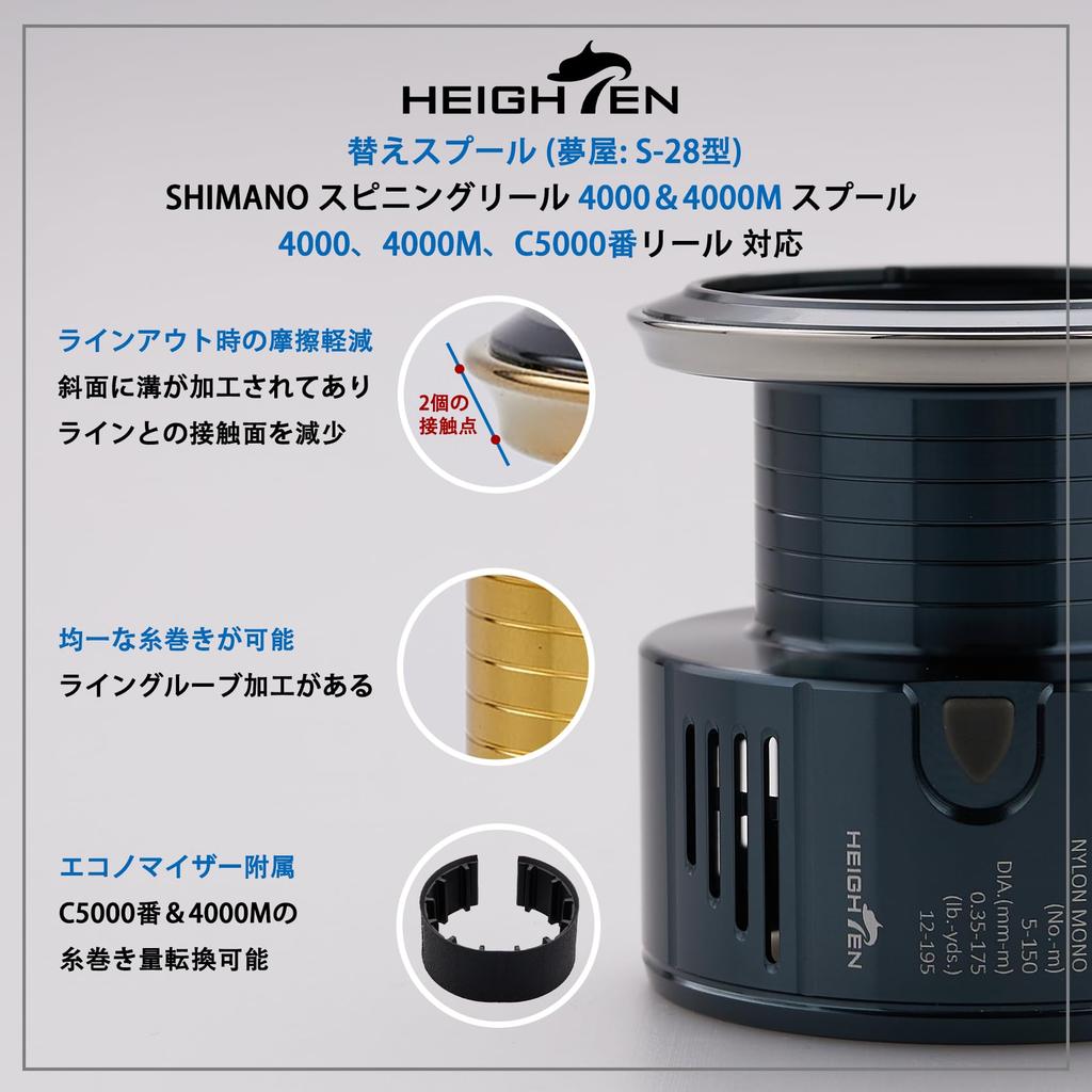 HEIGHTEN Yumeya Replacement Reel Compatible with Twin and Exsence Reels Blue S-28 Spool, 4000-5000 Stella, Power, Vanquish, Vanford, Stradic, (Turkish