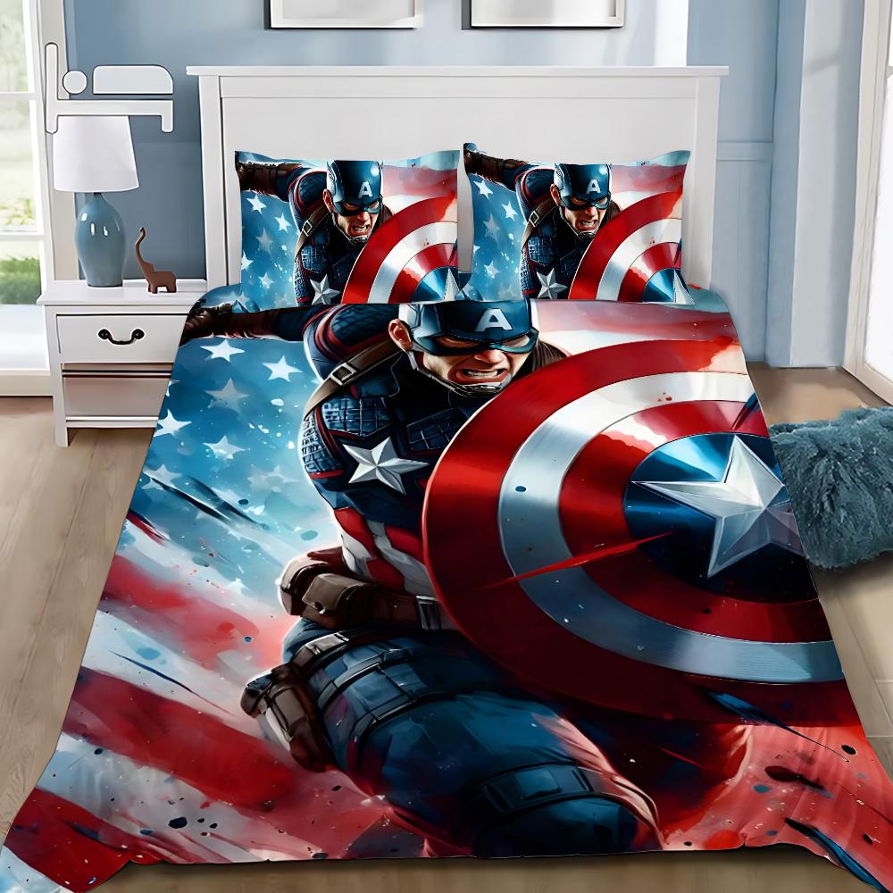 Hot Captain America Duvet Cover Pillowcase Superheroes Bedding Set Adult Boy Girl Bedroom Decoration Single Double Large Size