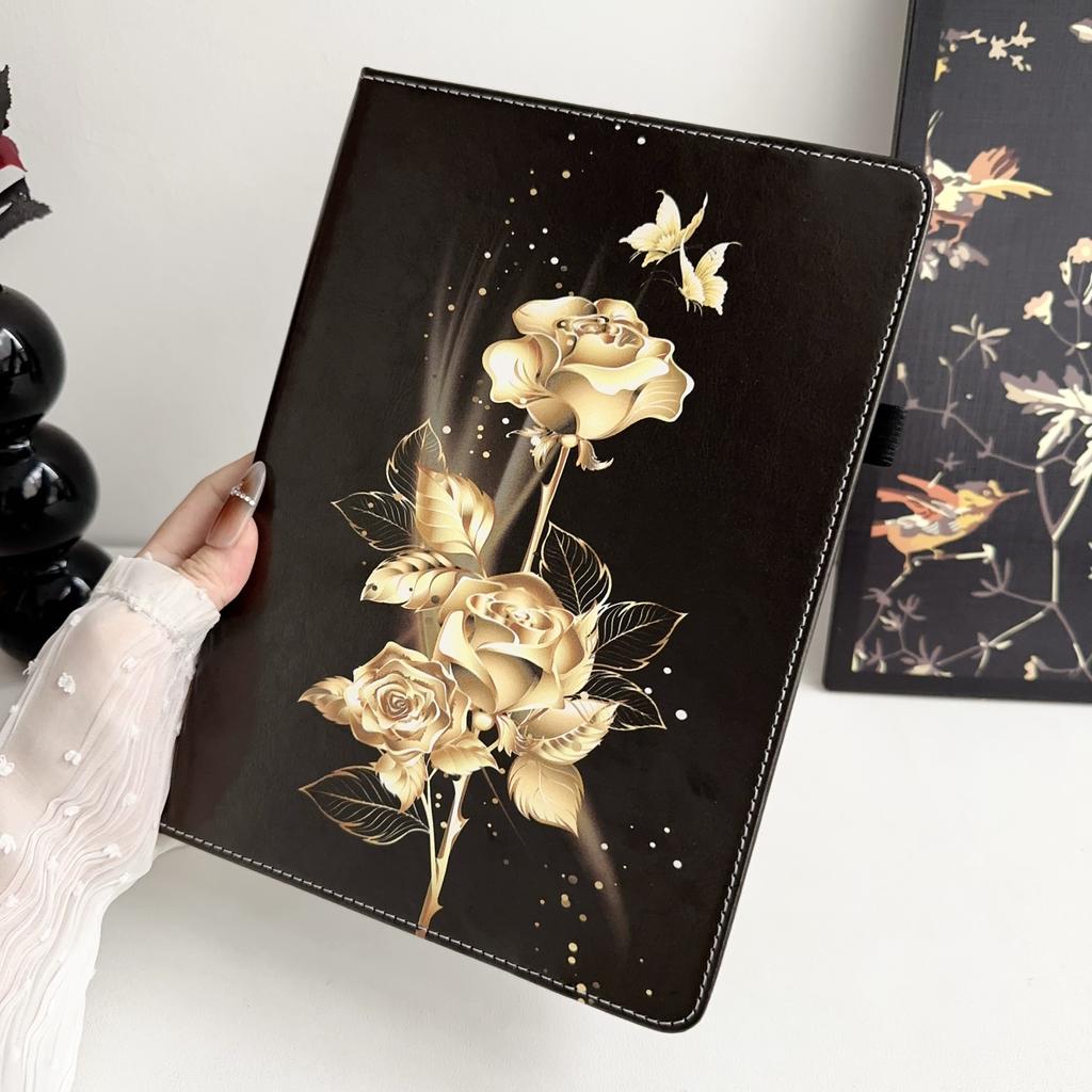 Кошелек-книжка из искусственной кожи с рисунком золотой бабочки и розы для планшета Samsung Tab A 10.1/Tab A 8.0/Tab S6 Lite/Tab S7/Tab S8/S9/Tab A7/A8/A9..
